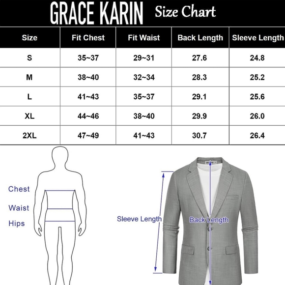 NWT GRACE KARIN Mens Casual Blazer Sport Coat Lightweight 2 Button Business Suit - Picture 5 of 11